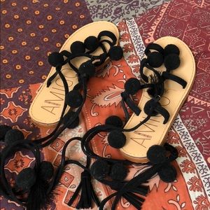 Lace up Pom-Pom sandals